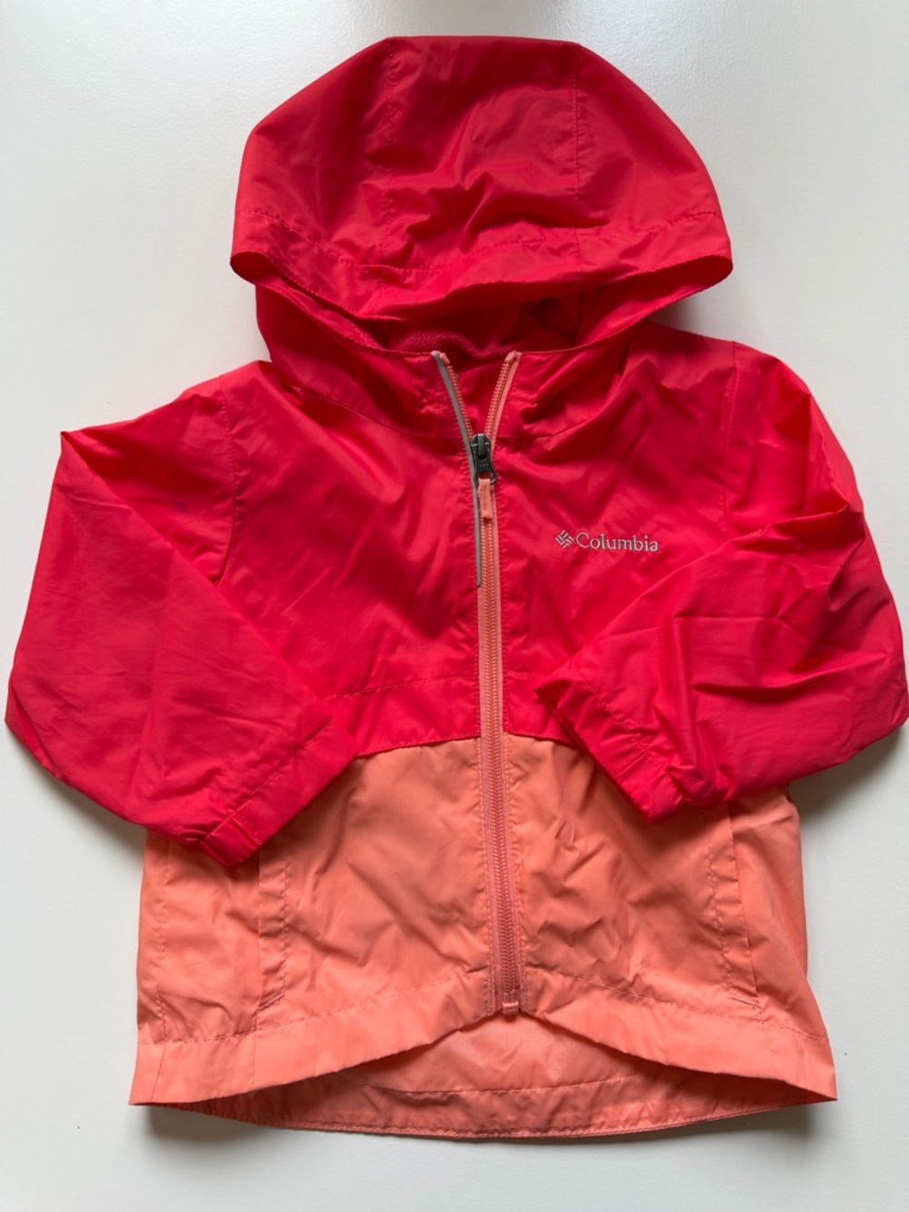 Columbia Girls' Hooded Colorblock Rain Jacket - Bright Pink & Peach